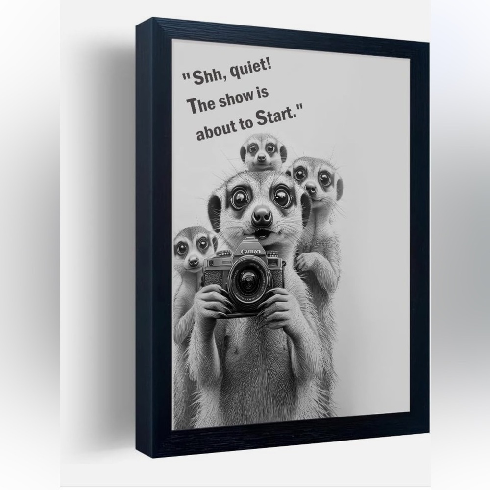 NWT Frame Bathroom Wall Art Black and White Canvas Wall Art “11x14” Meerkat
